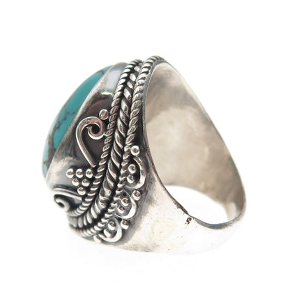 925 Sterling Silver Vintage Real Kingman Turquoise Oxidized Ring Size 8.75