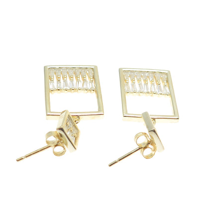 925 Sterling Silver Gold Plated Tapered Baguette-Cut Shaped C Z Dangle Earrings