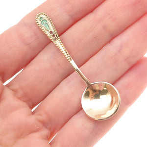 875 Silver Gold Plated Vintage European Enamel Salt & Spices Spoon