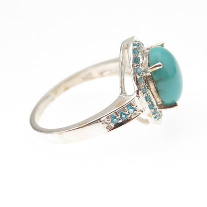 925 Sterling Silver Real Sleeping Beauty Turquoise & Apatite Ring Size 8