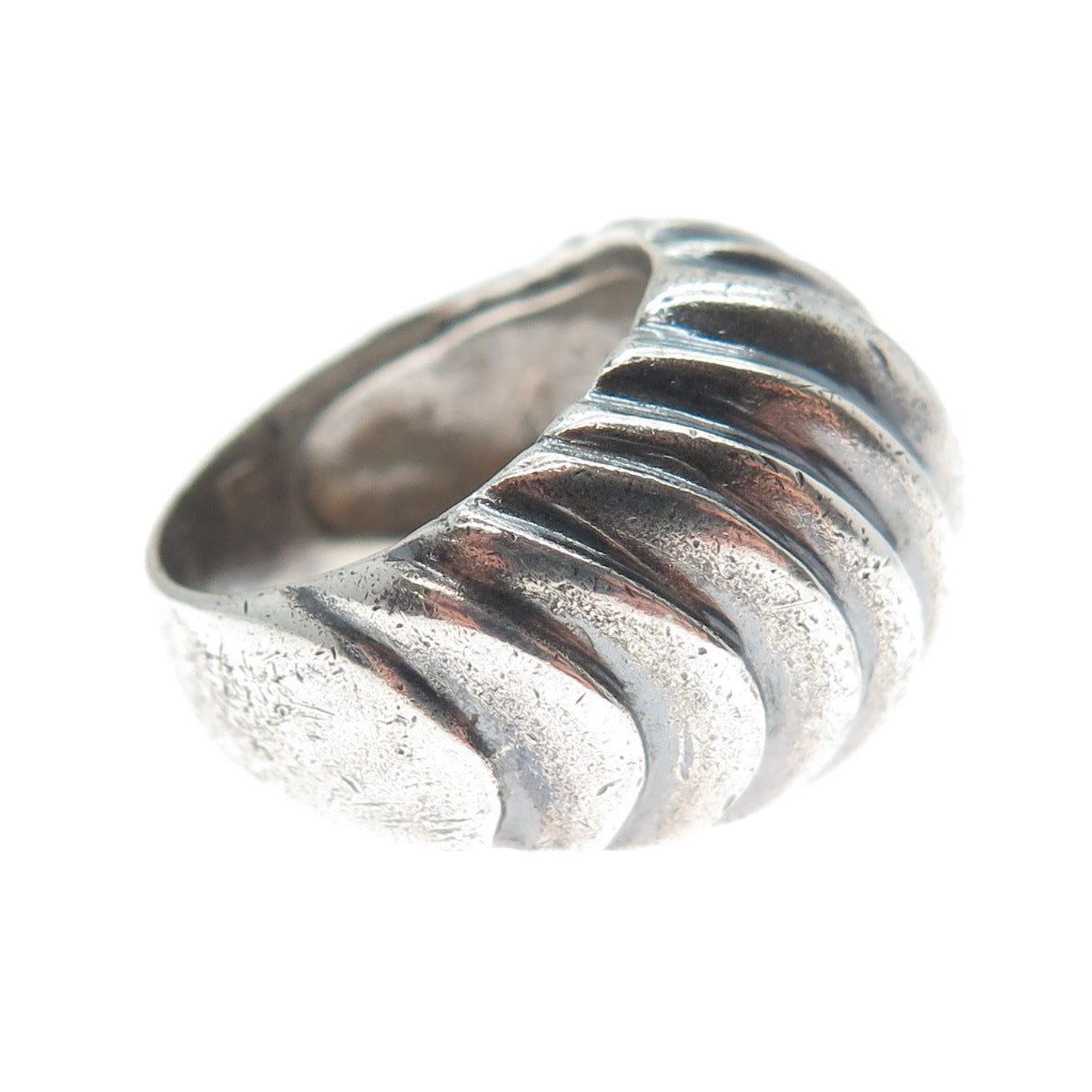 925 Sterling Silver Vintage Modernist Ribbed Dome Oxidized Ring Size 6.25
