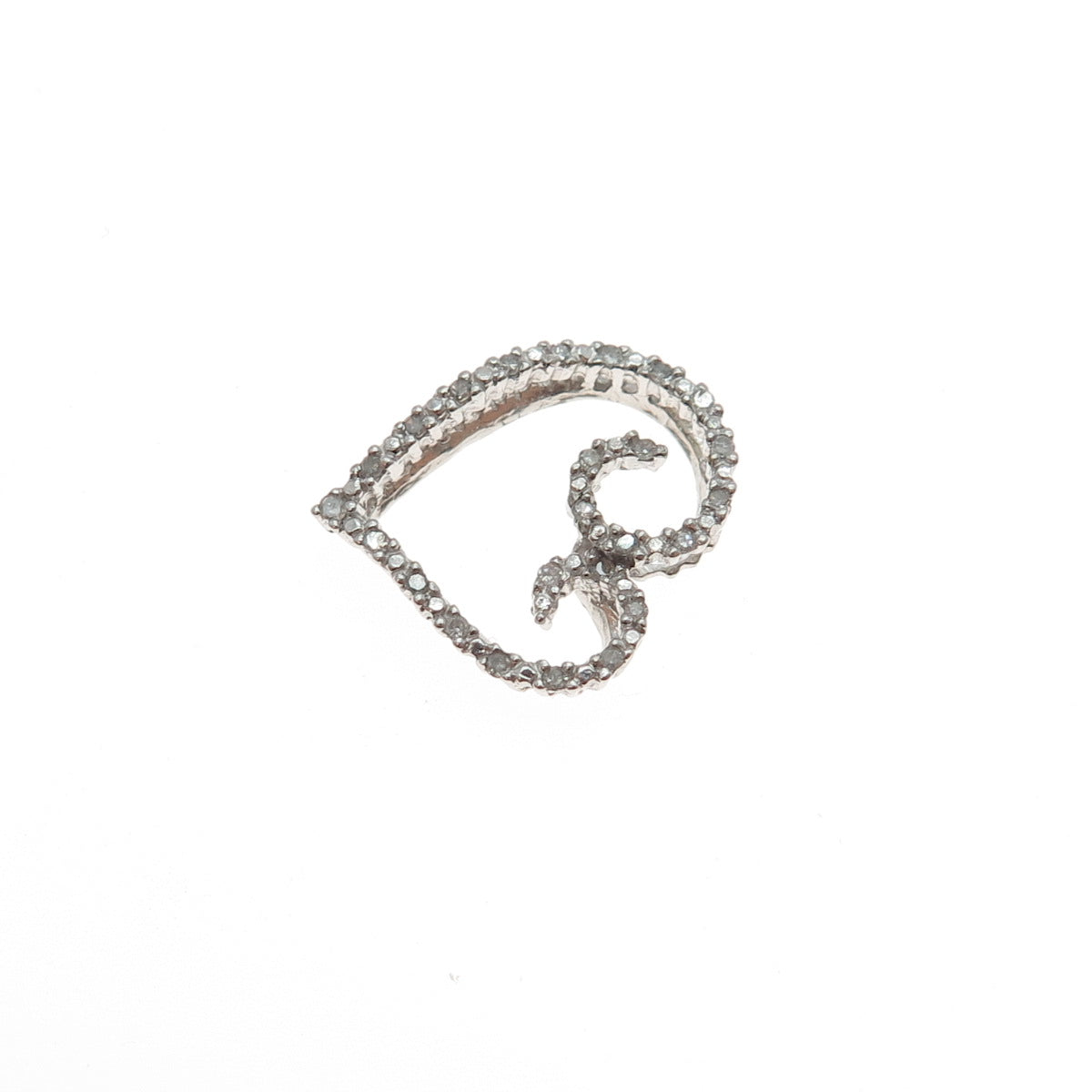 HN HENG NGAI 925 Sterling Silver Real Round-Cut Diamond Heart Mini Slide Pendant