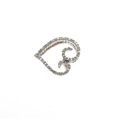 HN HENG NGAI 925 Sterling Silver Real Round-Cut Diamond Heart Mini Slide Pendant
