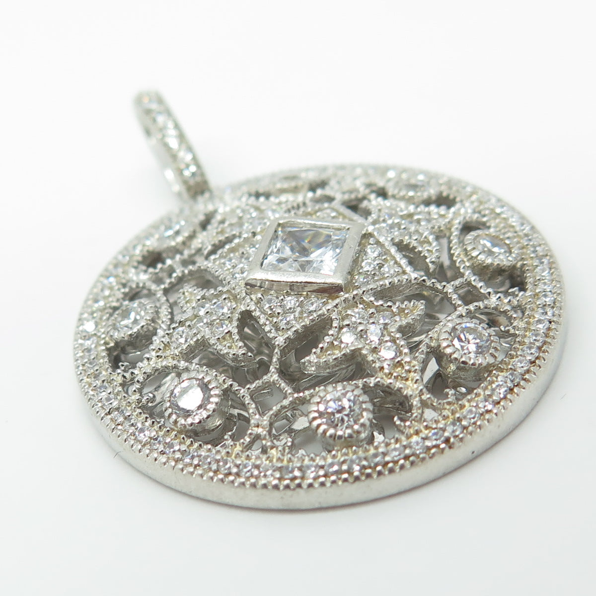 925 Sterling Silver Pave C Z Ornate Pendant