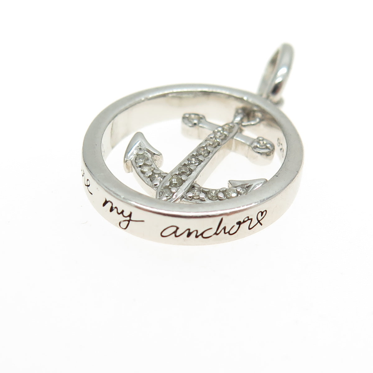 925 Sterling Silver Real Round-Cut Diamond "You Are My Anchor" Pendant