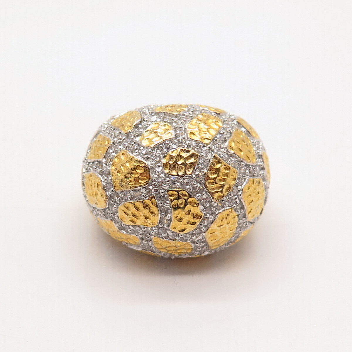 925 Sterling Silver Gold Plated Pave C Z Domed Ring Size 8.25