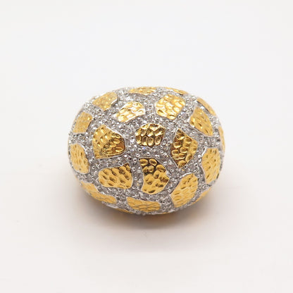 925 Sterling Silver Gold Plated Pave C Z Domed Ring Size 8.25