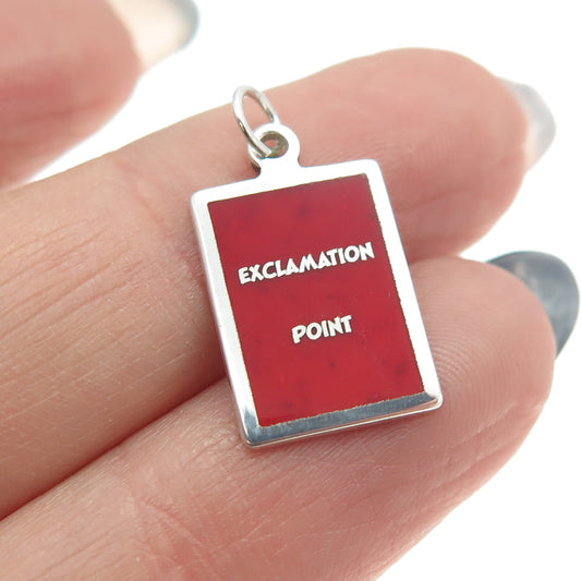 925 Sterling Silver Red Enamel "Exclamation Point" Minimalist Charm Pendant