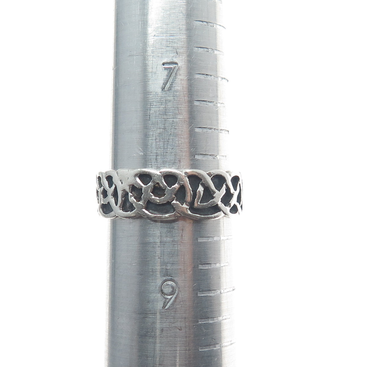 925 Sterling Silver Vintage Celtic Knot Band Oxidized Ring Size 8.25