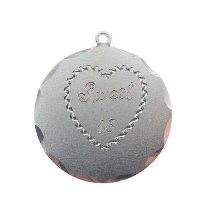 925 Sterling Silver Vintage Engraved Sweet 16 Round Tag Charm Pendant
