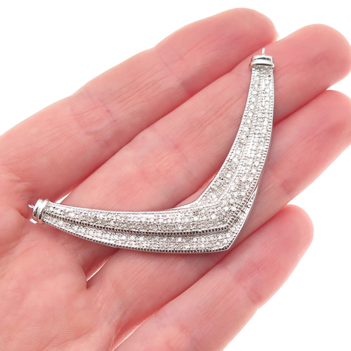 925 Sterling Silver Real Round-Cut Diamond V-Shape Centerpiece Pendant