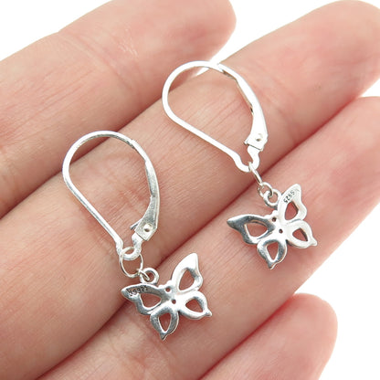 925 Sterling Silver Round-Cut C Z Butterfly Dangle Earrings