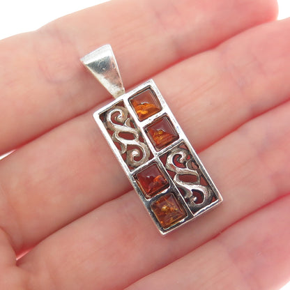 925 Sterling Silver Vintage Real Amber Charm Pendant