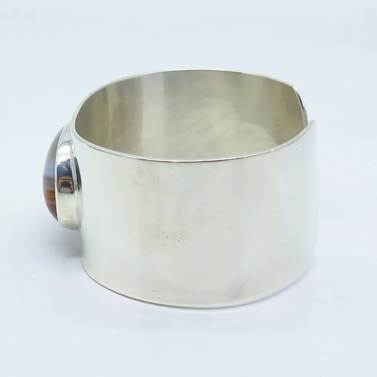 925 Sterling Silver Vintage Real Agate Gemstone Cuff Bracelet 6"