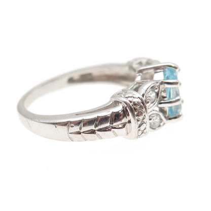 RJ GRAZIANO 925 Sterling Silver Real Blue Topaz & C Z Ring Size 7.25
