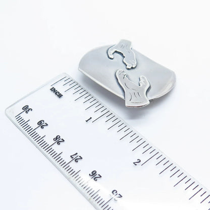 925 Sterling Silver Vintage Hands Pin Brooch