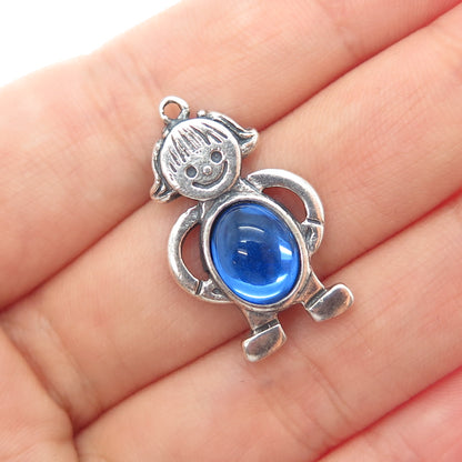 925 Sterling Silver Vintage EFS Mexico Glass Boy December Birthstone Pendant