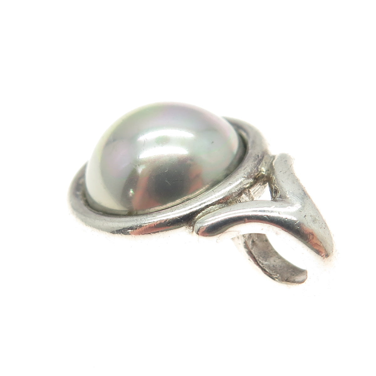 BARRA 925 Sterling Silver Vintage Faux Gray Pearl Slide Pendant