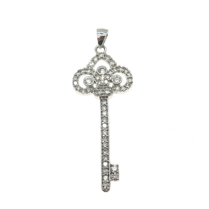 925 Sterling Silver Pave Round-Cut C Z Key Pendant