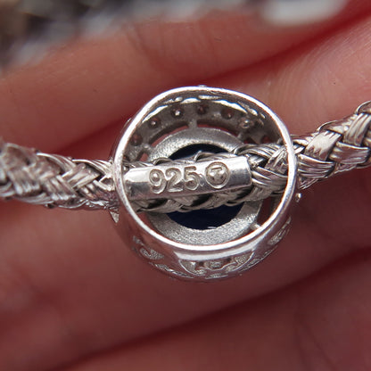 925 Sterling Silver Real Diamond & Enamel Evil Eye Wicker Half Hoop Earrings