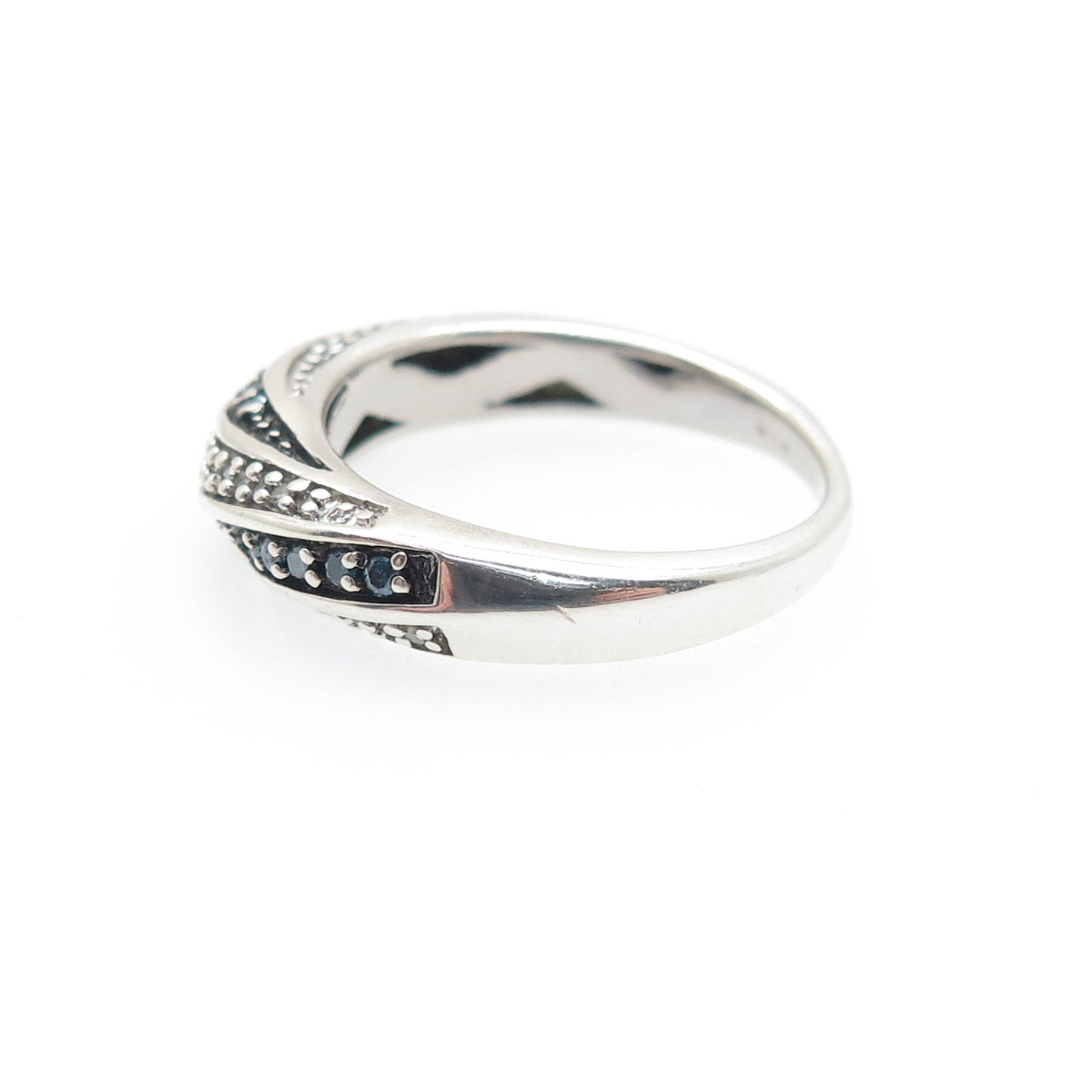 JANE SEYMOUR Sterling Silver Real Round-Cut Blue & White Diamond Ring Size 6.25
