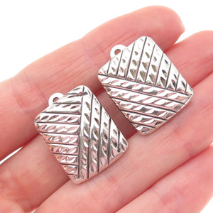925 Sterling Silver Vintage Modernist Ribbed Oxidized Clip On Earrings