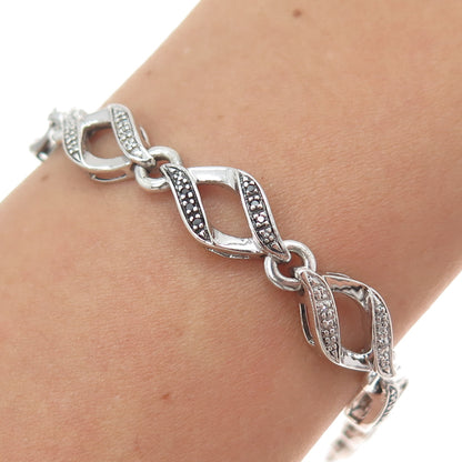 925 Sterling Silver Real Black & White Diamond Infinity Link Bracelet 7"