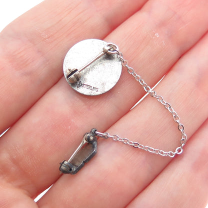 BATES & KLINKE Sterling Silver Vintage 1965 Enamel Keyette Club Double Chain Pin
