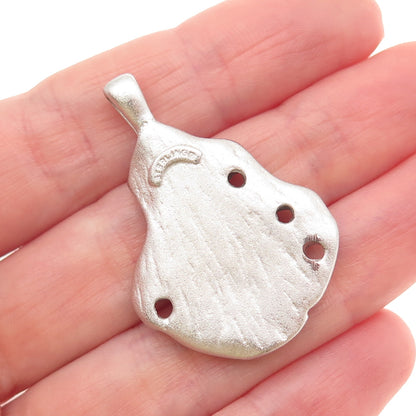 925 Sterling Silver Vintage Real Round-Cut Sapphire Modernist Pendant