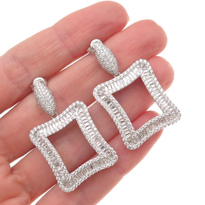925 Sterling Silver Tapered Baguette & Round-Cut C Z Dangle Earrings