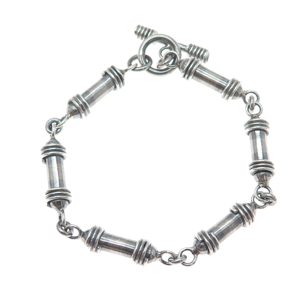 925 Sterling Silver Vintage Modernist Bar Link Oxidized Bracelet 7.25"