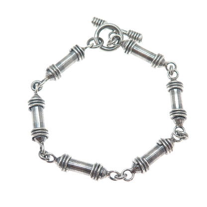 925 Sterling Silver Vintage Modernist Bar Link Oxidized Bracelet 7.25"