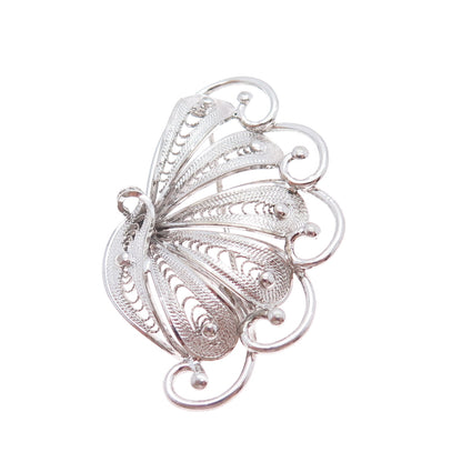 925 Sterling Silver Vintage Modernist Fan Filigree Pin Brooch