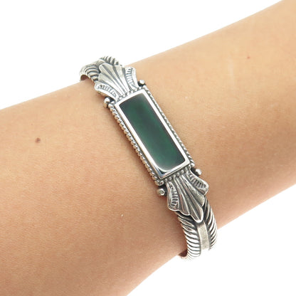 CAROLYN POLLACK 925 Sterling Silver Vintage Green Enamel Cuff Bracelet 6.75"