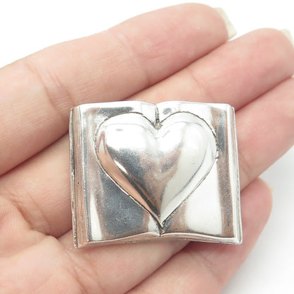 GUYOT 925 Sterling Silver Vintage 1989 Open Book Puffy Heart Repousse Pin Brooch