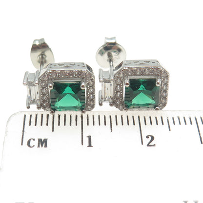 925 Sterling Silver Princess-Cut Nano Emerald & Multi-Cut C Z Earrings