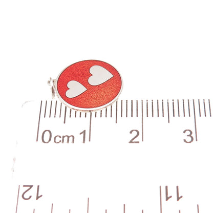 925 Sterling Silver Red Enamel Couple Hearts Charm Pendant
