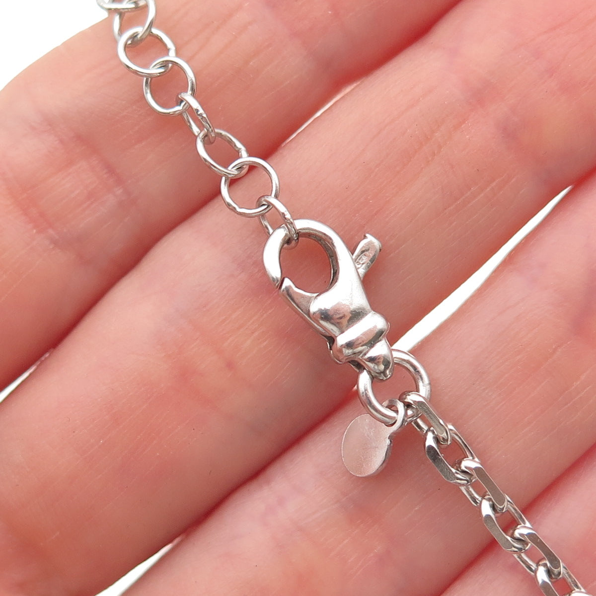 925 Sterling Silver Italy Heart Station Cable Link Bracelet 6.75-7.75"