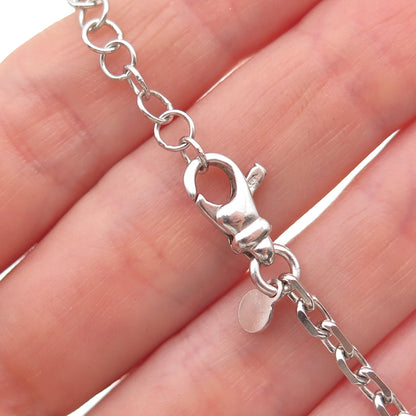 925 Sterling Silver Italy Heart Station Cable Link Bracelet 6.75-7.75"