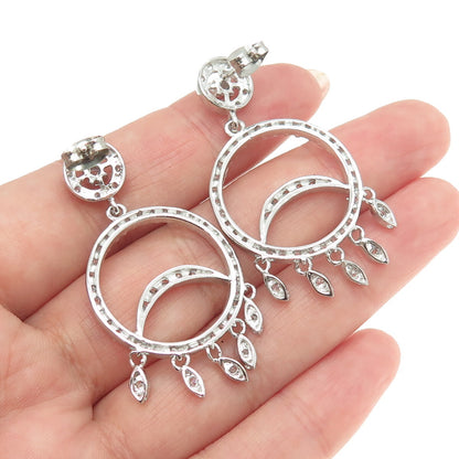 925 Sterling Silver Round-Cut C Z Circle Dangling Earrings