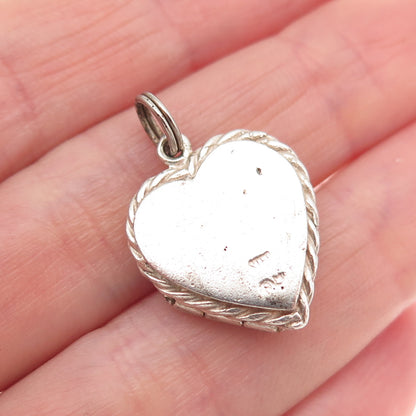 925 Sterling Silver Vintage Brushed Heart Locket Oxidized Charm Pendant