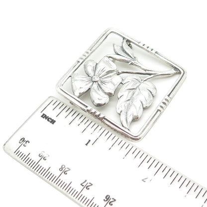 925 Sterling Silver Vintage Floral Blossom Square Pin Brooch