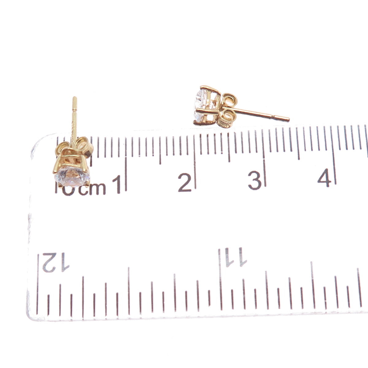 925 Sterling Silver Gold Plated Round-Cut C Z Stud Earrings