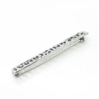 835 Silver Vintage Vague Oxidized Perforated Rectangle Pin Brooch