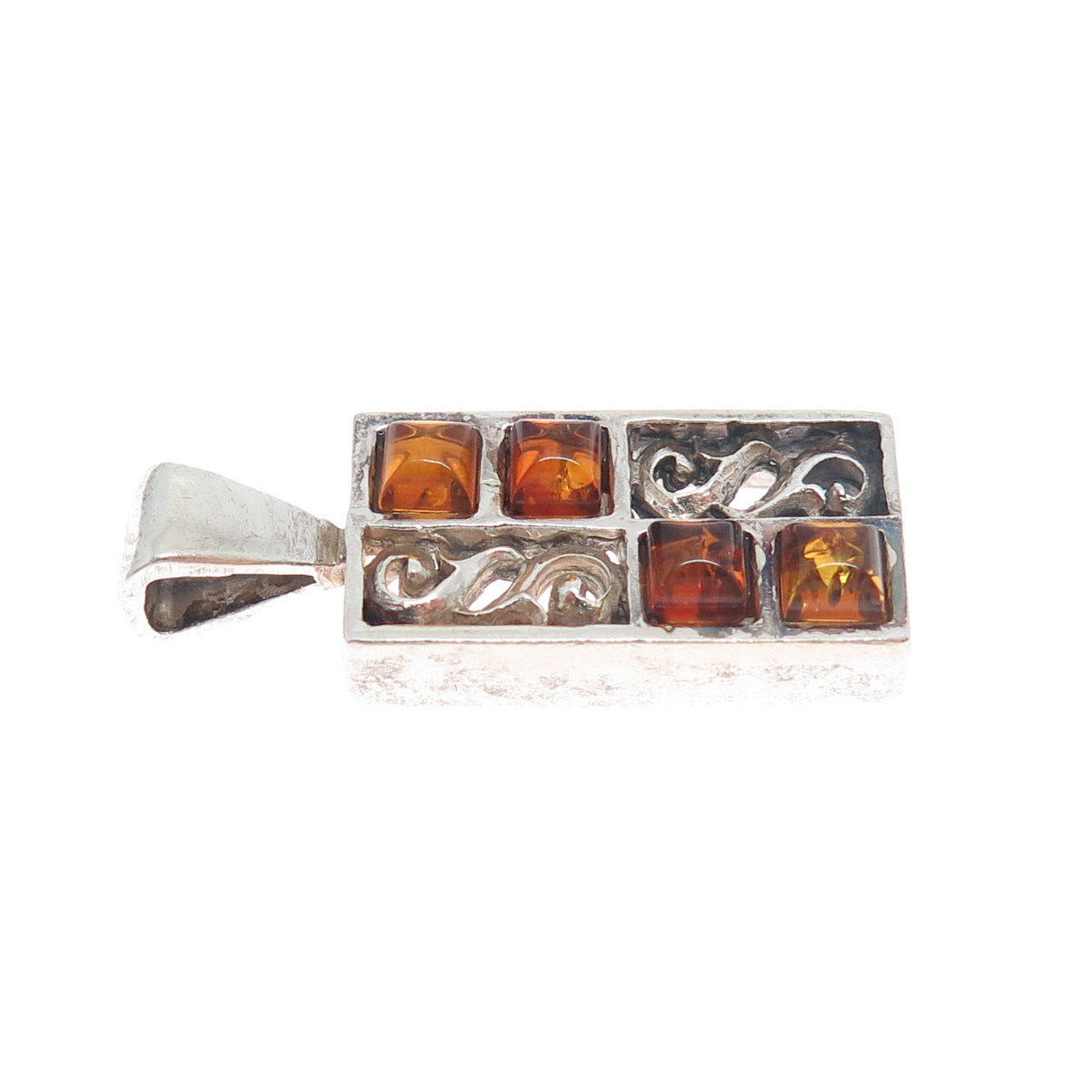 925 Sterling Silver Vintage Real Amber Charm Pendant