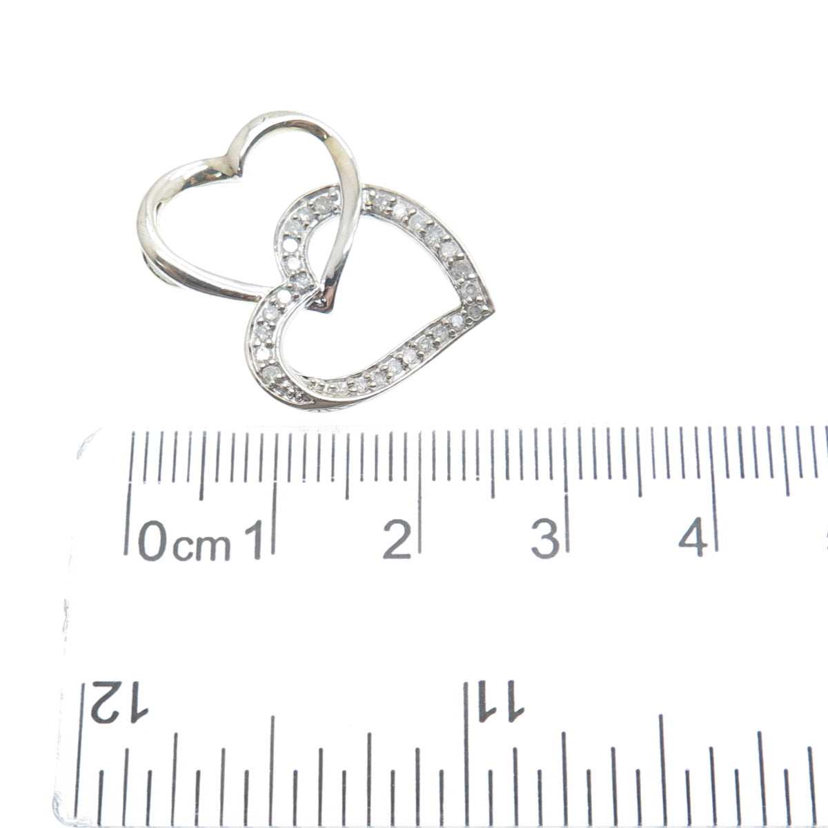 SAI 925 Sterling Silver Real Diamond Interlocked Heart Minimalist Charm Pendant