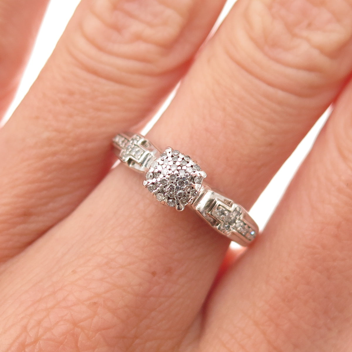 925 Sterling Silver Real Round-Cut Diamond Cross Engagement Ring Size 6