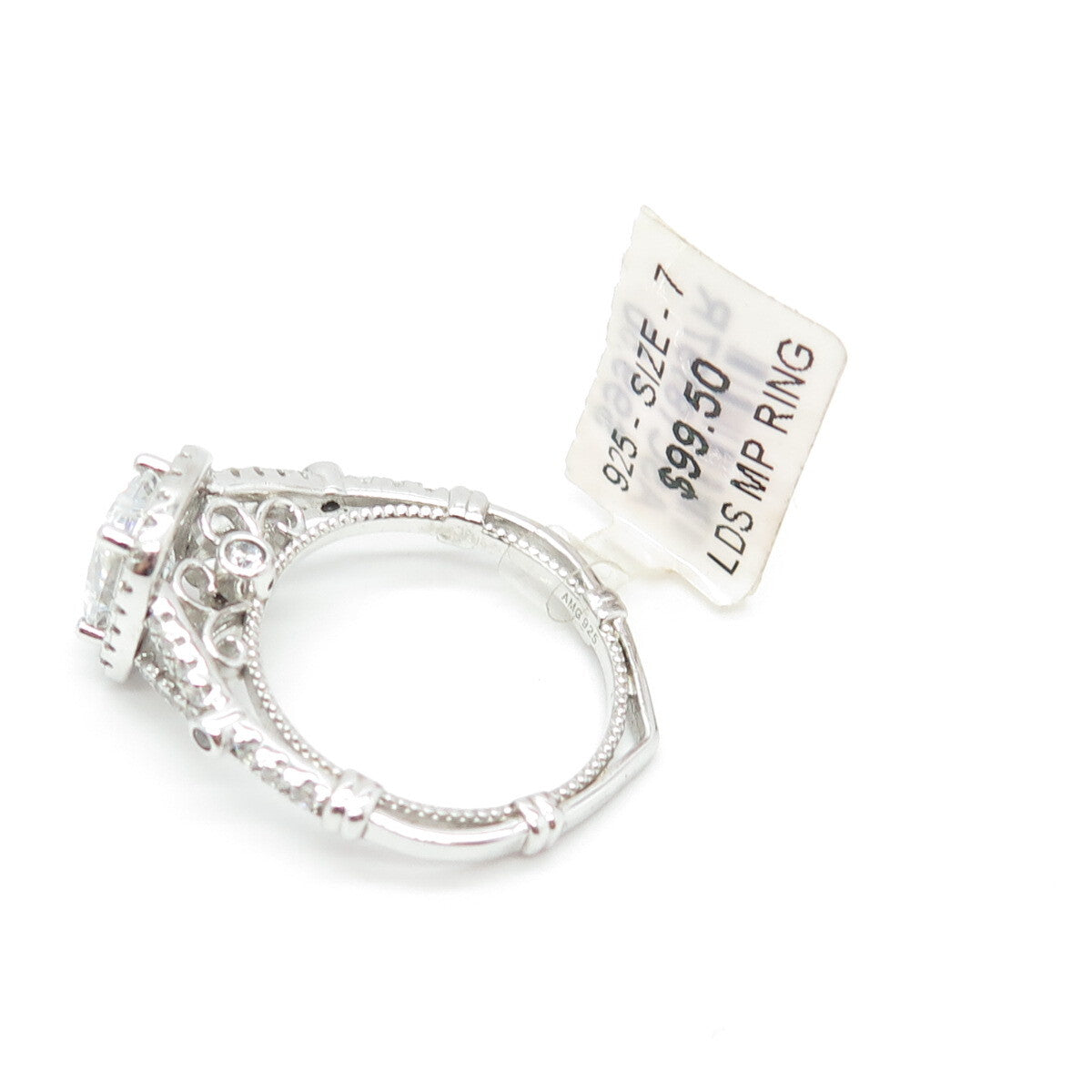 925 Sterling Silver Radiant & Round-Cut Shaped C Z Ring Size 7.25