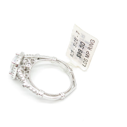 925 Sterling Silver Radiant & Round-Cut Shaped C Z Ring Size 7.25