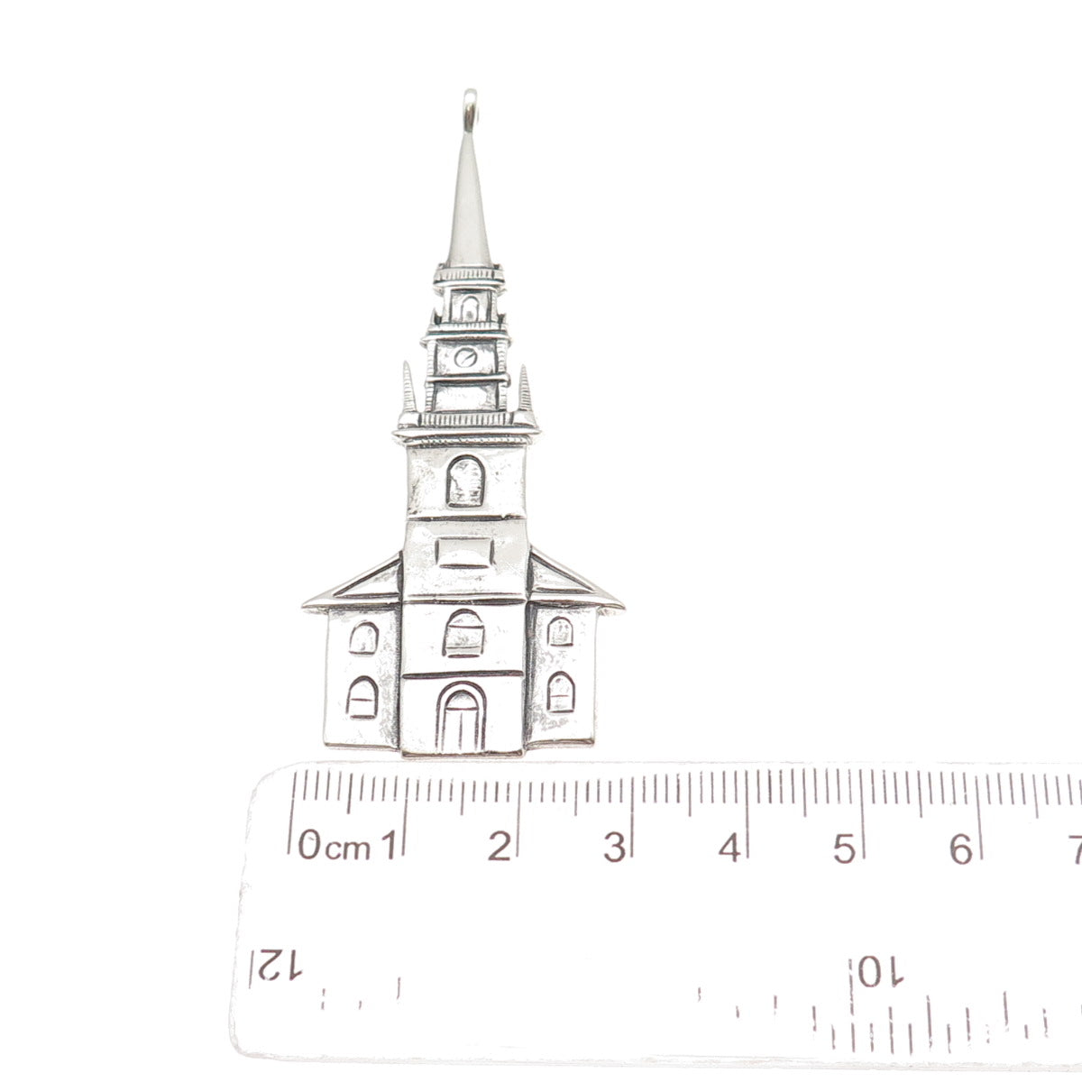 Hand & Hammer Sterling Silver Vintage Old North Church Oxidized Large Pendant
